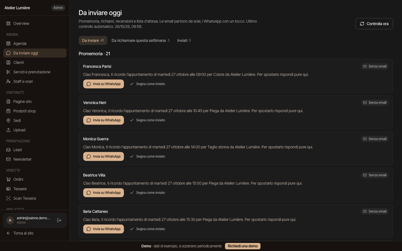 Promemoria del giorno: le email partono da sole, i WhatsApp con un tocco